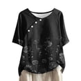 thumbnail image 2 of Fiudx Ofertas Flash Del Día Solo En Línea Top de Manga Corta con Cuello Redondo y Botones de Lino con Estampado Informal para Mujer, 2 of 5