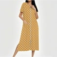 thumbnail image 2 of Fartey Zipper Front Robes for Women Loose Casual Short Sleeve Crew Neck House Coat Funny Polka Dots Print Nightgown Lightweight Long Loungewear with Pockets Yellow M, 2 of 8