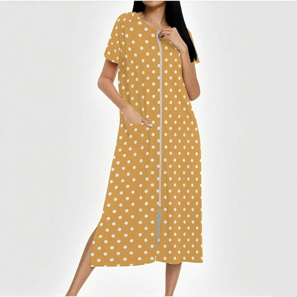Camisón largo con cremallera para mujer, bata de punto, largo completo, color degradado, con bolsillos