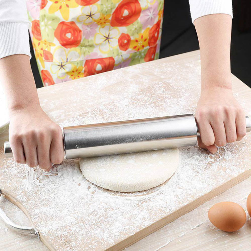 Stainless Steel Rolling Pin Pasta Cookies Pastry Pizza Dough Roller Baking Tools
