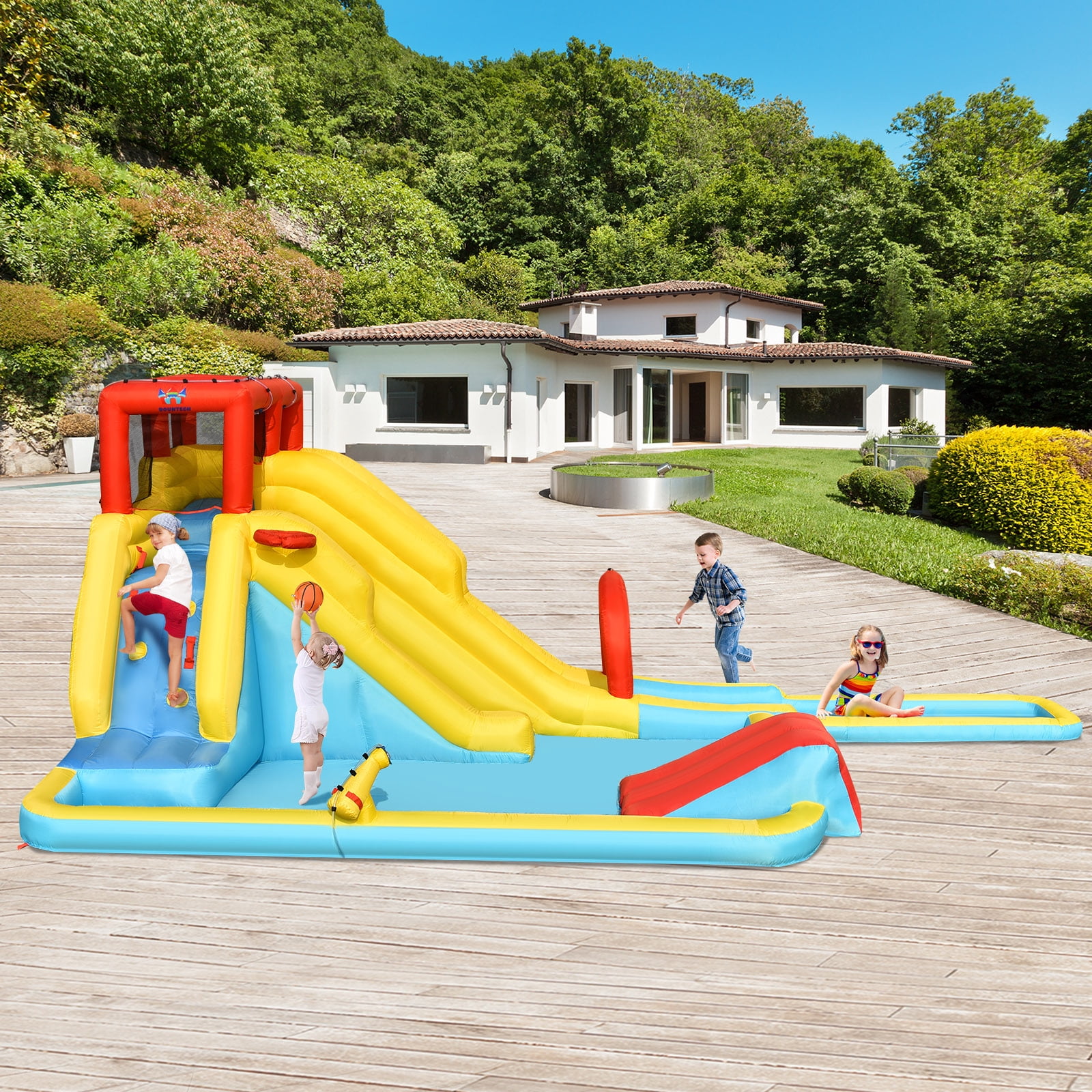 Infans 7 in 1 Inflatable Dual Slide Water Park Climbing Bouncer with 950W Blower
