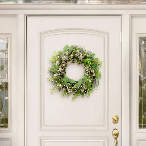 CC Christmas Decor Echinops Artificial Floral Spring Wreath - 24" - Green and Pink