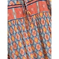 thumbnail image 4 of Boho Vintage Women Long Sleeve Geometry Floral Print Beach Bohemian Maxi Dress Ladies Tie Neck Rayon Cotton Summer Sundress, 4 of 7