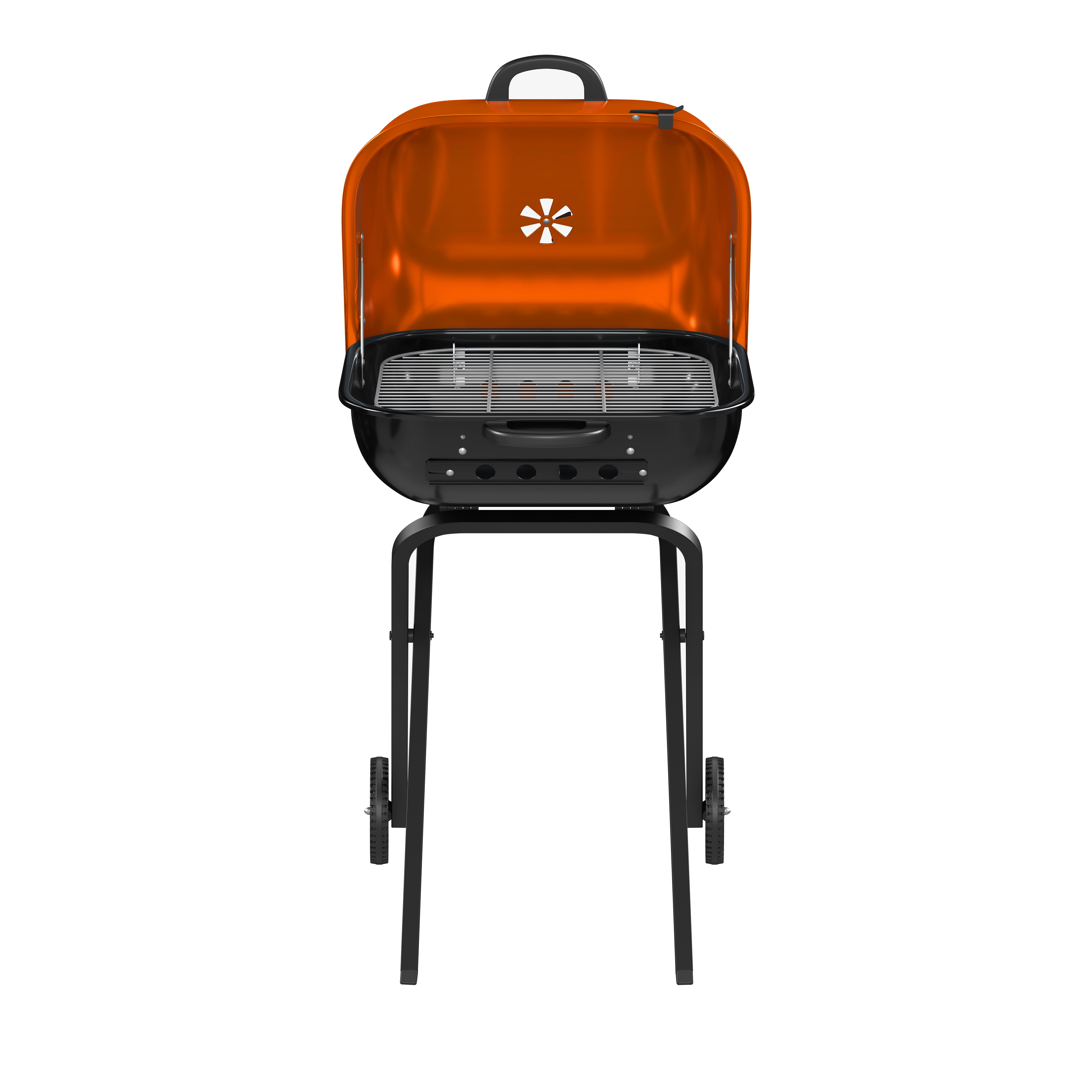 Americana Walk-A-Bout Charcoal Original Square Grill-100% Pre-Assembled Portable Steel, Orange