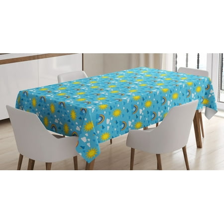 

Cartoon Tablecloth Silhouettes of Celestial Bodies Sunny Day Sky with Colorful Rainbow and Drizzle Rectangular Table Cover for Dining Room Kitchen 60 X 84 Inches Multicolor by Ambesonne