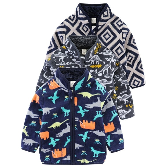 WIBACKER Toddler Kids Polar Fleece Warm Jacket Baby Boys Autumn Winter Zip Coat Stand Collar Outerwear - 1Pcs Dinosaur
