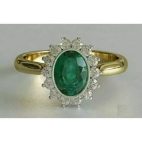 2Ct Oval Cut Lab Created Green Emerald Diamond Halo Women's Engagement Ring 14K Yellow Gold Plated 925 Silver