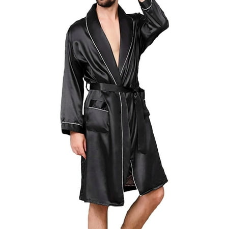 

Silk Robe for Men Kimono Satin Bathrobe Lightweight Knee-Length Bathrobes with Pocket Nightgown