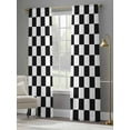 thumbnail image 4 of Black And White Color Blocks Sheer Curtains 2 Panels Set Plaid Abstract Modern Sheer Window Curtains Light Filtering Rod Pocket Voile Drapes for Bedroom Living Room 52"X84", 4 of 8