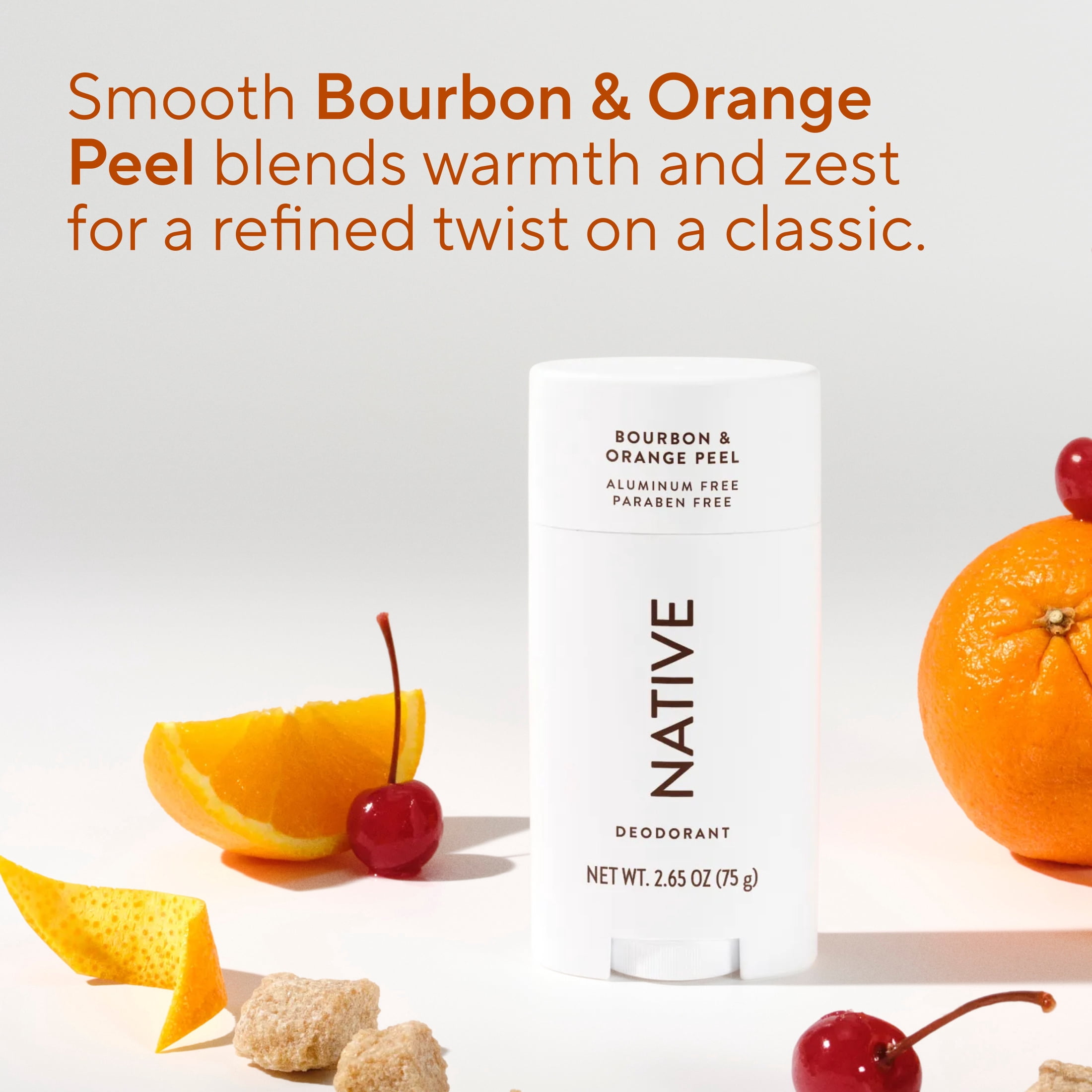 Native Deodorant For Men, Aluminum Free, Solid Deodorant Stick, Bourbon & Orange Peel, 2.65 oz