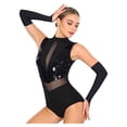 thumbnail image 6 of iiniim Women Sparkle Latin Jazz Dance Outfit Sleeveless Gymnastics Leotard with Gloves Sequins Dance Clothes Black S, 6 of 7