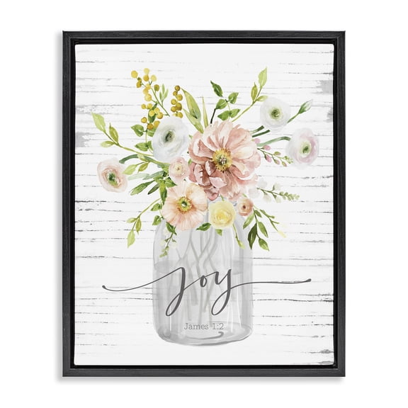 Stupell Industries Farmhouse Joy Mixed Bouquet Black Floating Frame Canvas Art, 17 x 21, by Lettered and Lined