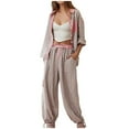 thumbnail image 1 of Birdeem Mode Femmes Été Décontracté Manches Courtes Blouses Bouton Col Rond Hauts Pantalons Longs, 1 of 1