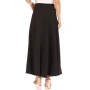 Women's Casual Solid Flare A-line Long Skirt with Elastic Waistband