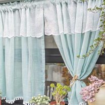 Gmogad Short Sheer Curtains 59 Inch Light Filtering Window Drapes Rod Pocket Semi Sheer - Vintage Floral for Bedroom Bathroom Living Room Blackout Linen Like Soft Airy