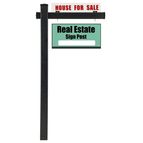 Spaco 6 Feet Vinyl UPVC Real Estate Sign Post, Realtor Yard Sign Post, Rigid Rust-free Steel Power Stake, Sign Post for Outdoor, Black