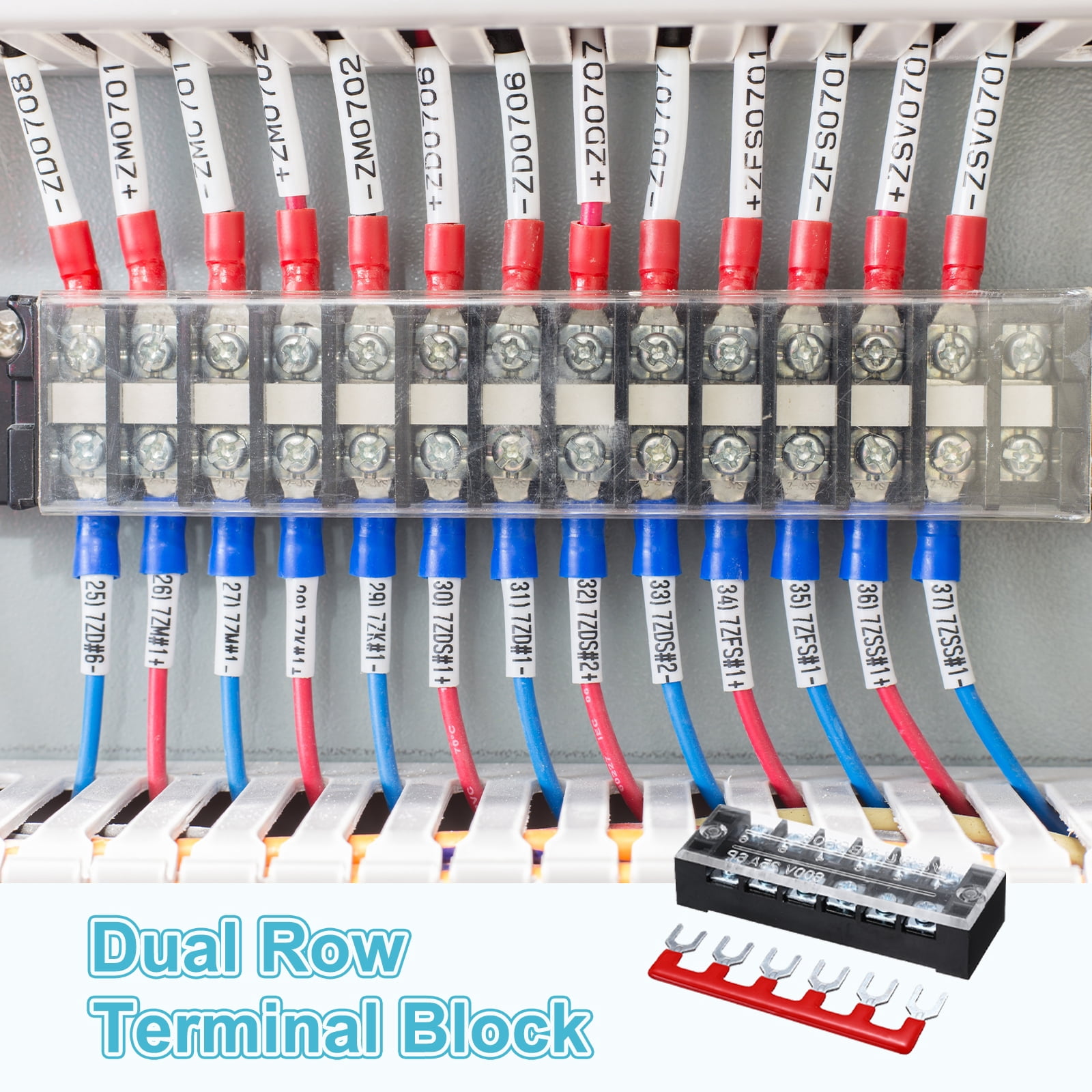 Uxcell 5 Pcs Dual Row Terminal Block, 600V 25A 6 Positions Screw Terminal Block with 10PCS Pre-Insulated Barrier Strips for Power System, Home Appliances