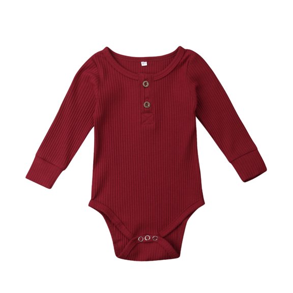 Douhoow Spring Infant Baby Girl Boy Ribbed Bodysuit Long Sleeve Solid Ruffle Jumpsuit Sunsuit