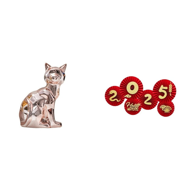Figura de escritorio,Estatua de gato en estante,escritorio,oficina,decoración del hogar,Abanicos plegables festivos,Decoraciones de abanicos de papel para el Año Nuevo Chino 2025,Decoración