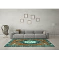 thumbnail image 3 of Ahgly Company Machine Washable Indoor Square Medallion Turquoise Blue Traditional Area Rugs, 5' Square, 3 of 4