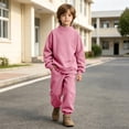 thumbnail image 6 of LUGOGNE Boys Girls Sweatshirt Mock Neck Pullover Sweatshirt Soft Fall Winter Casual Drop Shoulder Tops Kids Back to School Basic Outfits, 6 of 9