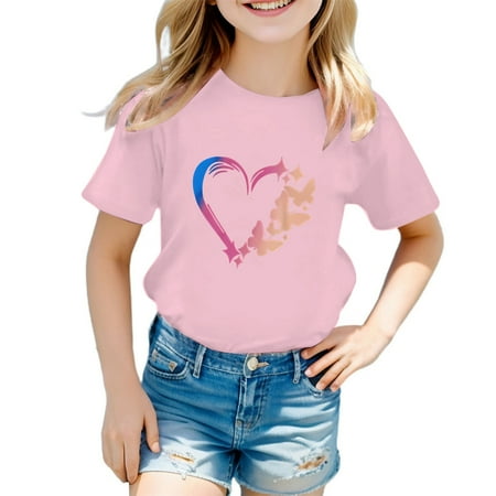 

ZMHEGW Kid Girls Cute Graphic Round Neck Short Sleeve Tee Summer Casual T Shirt Tops Toddler Boys Girls T Shirts
