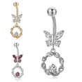 thumbnail image 4 of pitrice Butterfly Wreath Zircon Dangle Navel Belly Button Rings Copper Pendant Umbilical Nail Body Piercing Jewelry, 4 of 6