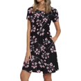 thumbnail image 1 of SMihono Robe d'Été Grande Taille pour Femmes 2023 Mode Décontractée Col Rond Couleur Unie Imprimée Manches Courtes, 1 of 6
