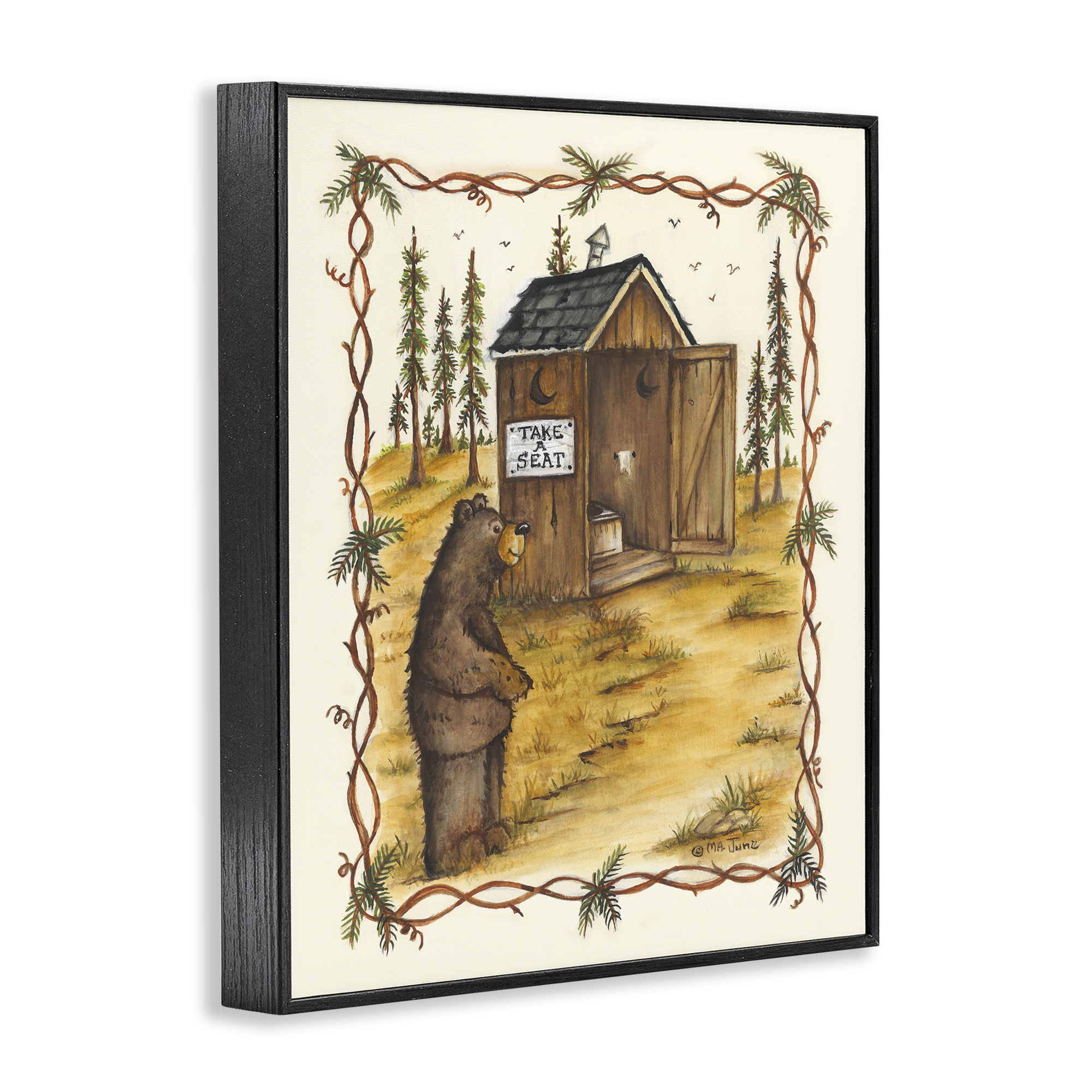 Stupell Industries Take A Seat Outhouse Animals & Insects Painting Black Framed Art Print Wall Art, 24 x 30