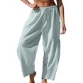 thumbnail image 2 of Women's Wide Leg Striped Pants Casual Loose Drawstring Low Waist Palazzo Harem Pants with Pockets Light Green S, 2 of 7