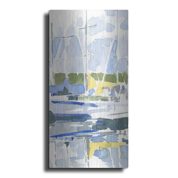 Luxe Metal Art 'Sailboat Reflections II' by Emma Scarvey, Metal Wall Art, 12"x24"