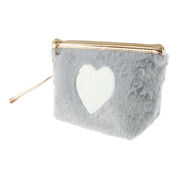 1 Pc Bolsa de Maquillaje Portátil en Forma de Corazón para Viajes, Vacaciones y Camping, Gris de Pana