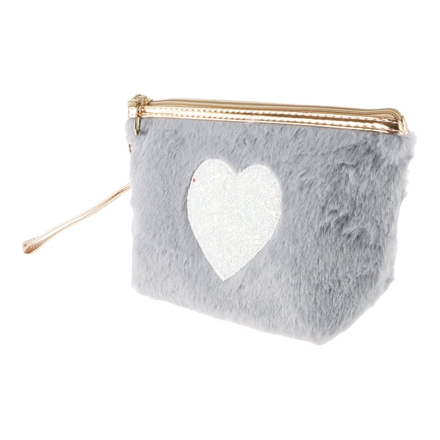 1 Pc Bolsa de Maquillaje Portátil en Forma de Corazón para Viajes, Vacaciones y Camping, Gris de Pana