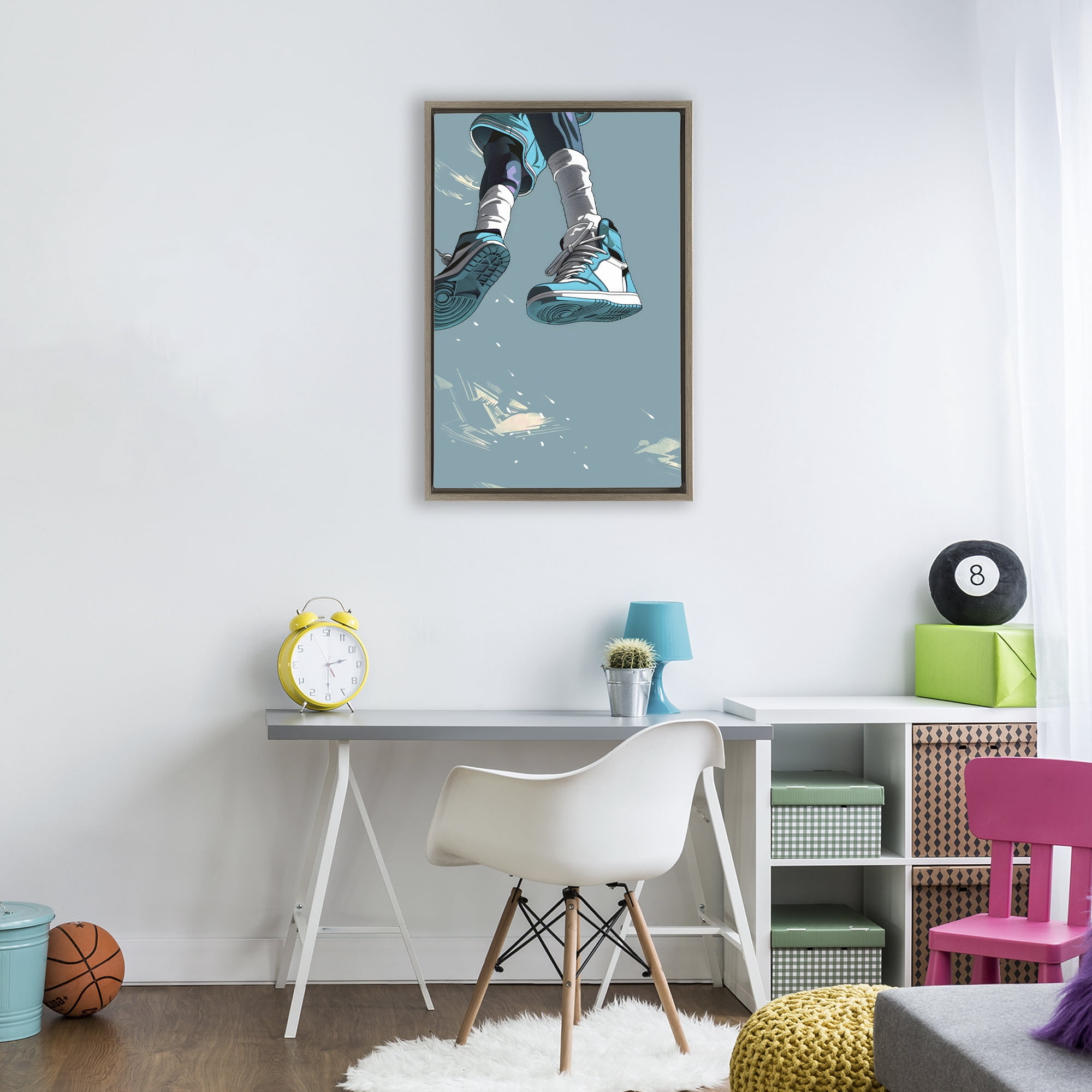 Stupell Industries Sporty Jump with Sneakers Brown Framed Floater Canvas Wall Art, design by Ray Powers