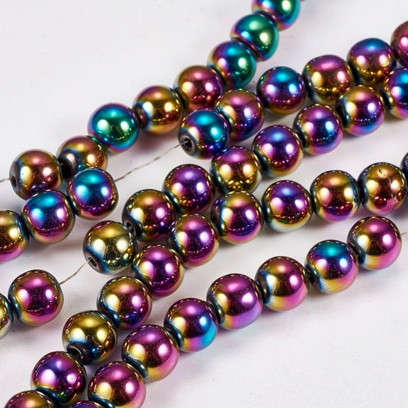 Electroplate Non-magnetic Synthetic Hematite Beads Strands Round Grade AAAA Multi-color Plated 8mm Hole: 1.5mm about 50pcs/strand 16 inch