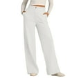 thumbnail image 2 of White Womens Pants Women's Solid Colored Cotton and Linen Button Down Wide Leg Long Pants with Loose Outer Pockets Casual Pants Women, 2 of 6