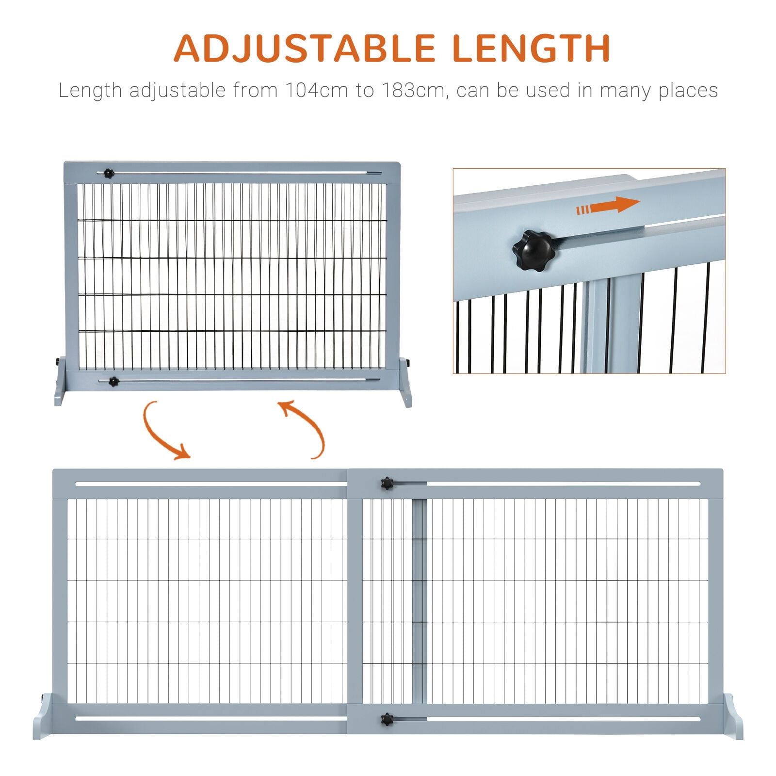 Orthopedic Dog Bed, PawHut 72" W x 27.25" H Extra Wide Freestanding Pet Gate with Adjustable Length Dog, Cat, Barrier for House, Doorway, Hallway, Blue-grey, Gray Dog Bed,Wood Cat Bed