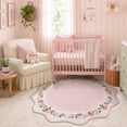 thumbnail image 3 of Lahome Washable 4' Round Scalloped Area Rug, Pink Floral Rugs for Living Room, Soft Non-Slip Low Pile Stain Resistant Boho Carpet for Bedroom Nursery Kid Room Playroom, Pink, 3 of 9