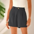 thumbnail image 2 of Women's Shorts Summer High-Waisted Elastic Back Pleated Wide-Leg Business Casual Work Shorts with Pockets - Blue/Black/Grey/Khaki/GN1/GN2/Coffee/Pink/Beige/AG/Brown | Yubnlvae (Grey | L), 2 of 6