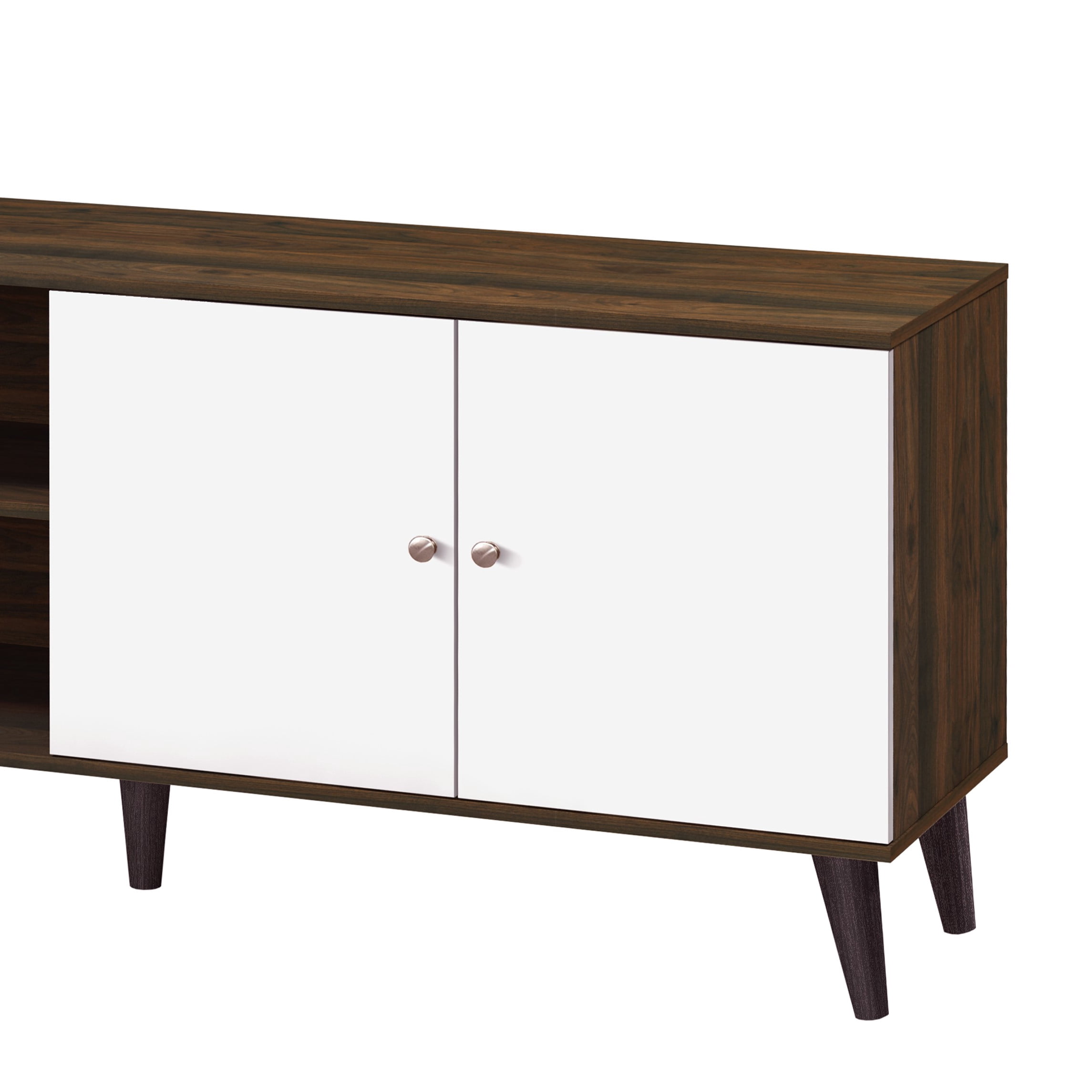 Aukfa Mid-Century Modern TV Stand for TVs up to 65", Wood Entertainment Center with 2 Doors, Low Profile Media Console,Walnut