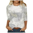 thumbnail image 1 of Hauts d'Été pour Femmes 2023 T-shirt Décontracté Imprimé Manches 3/4 Col Rond T-shirt Bohème Grande Taille pour Femmes, 1 of 3