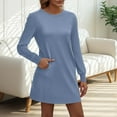 thumbnail image 5 of SMihono Women's Pleated Back A-line Mini Dresses 2025 Fall Casual Long Sleeve Crewneck Loose Tunic Tshirt Dress with Pockets Blue M, 5 of 9