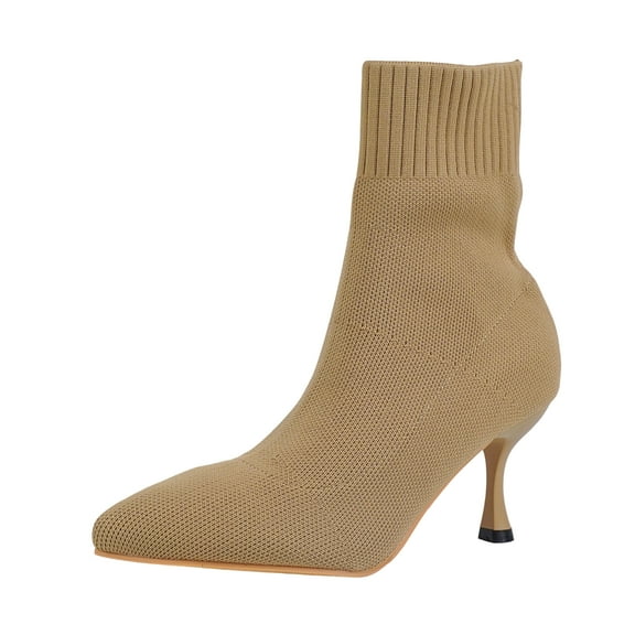 SACFOF Womens Knit Ankle Boots Pointed Toe Kitten Heels Booties Winter Stiletto Mid Heel Sock Boots Shoes