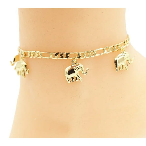 18k Layered Real Gold Filled elephant anklet bracelet 10 inches #22
