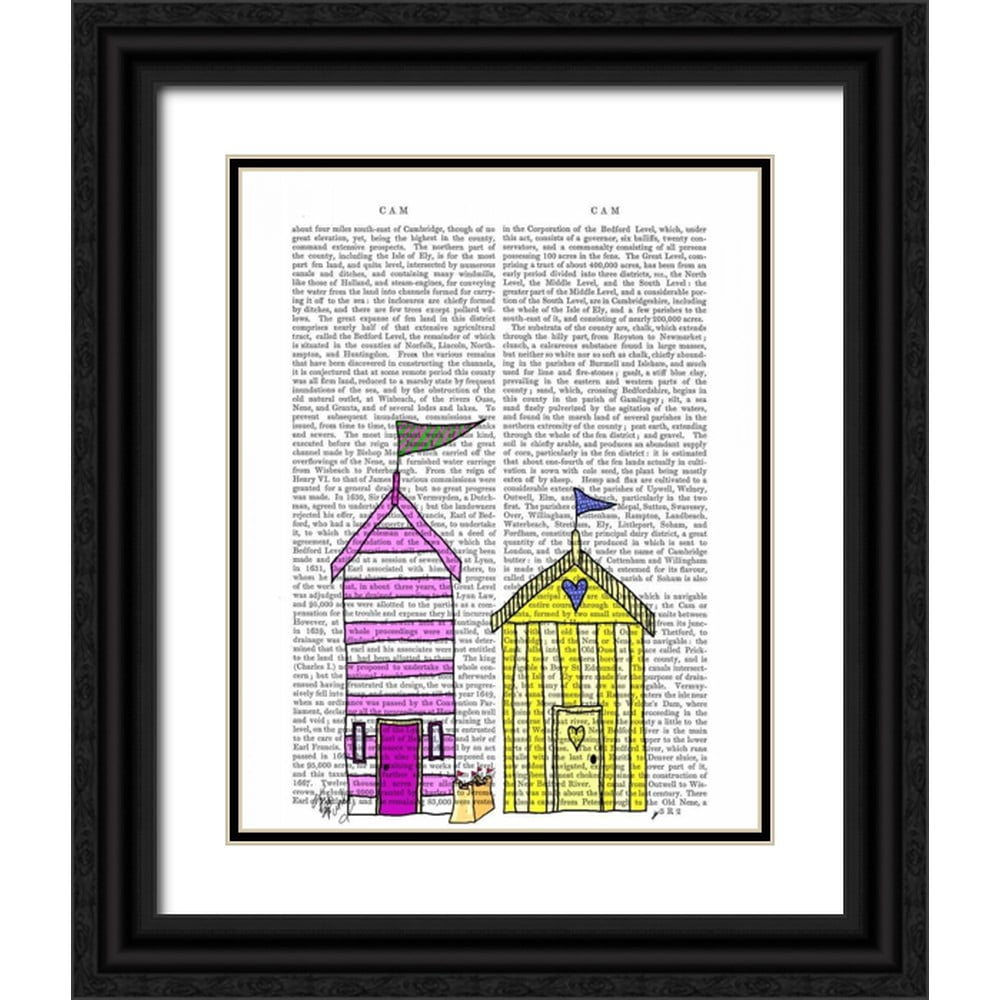 Fab Funky 15x18 Black Ornate Wood Framed with Double Matting Museum Art Print Titled - Beach Huts 3 Illustration
