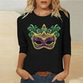 thumbnail image 5 of Mceream 3/4 Sleeve Mardi Gras Shirts Womens Holiday Tunic Tops Fashion Graphic Mask Carnival Themed Party Tshirts Casual Crewneck Blouses Clothes plus size outfit Black XXL, 5 of 6