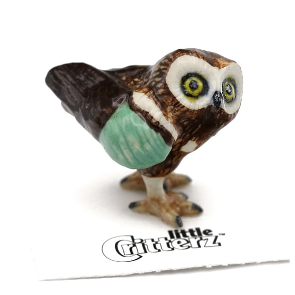 Little Critterz Rescue Owl "Winthrop" Hand-painted - Home Decor Bird Decorative Figurine Birthday Gift - Miniature Porcelain Figurine