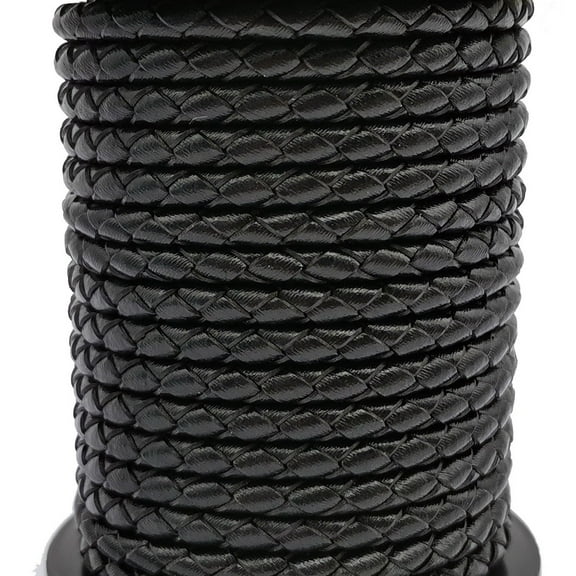 shapesbyX 5 Yards 3mm Black Braided Leather Cord Round Folded Leather Strap Jewelry Making or Beading
