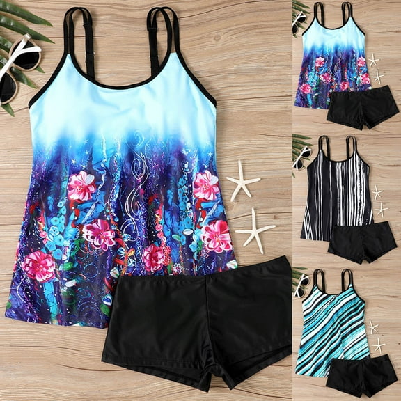 Brnmxoke Womens 2025 Tankini Swimsuits Tummy Control Flowy Swimwear Two Piece Bathing Suits Swim Top with Boyshorts Dark Blue,XXXL