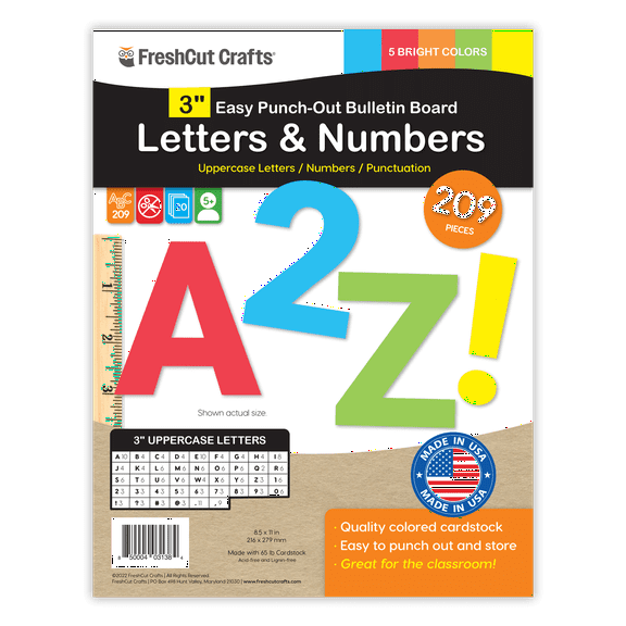 FreshCut Crafts Bulletin Board Letters & Numbers, Bright Colors, 3in, 209 Pieces